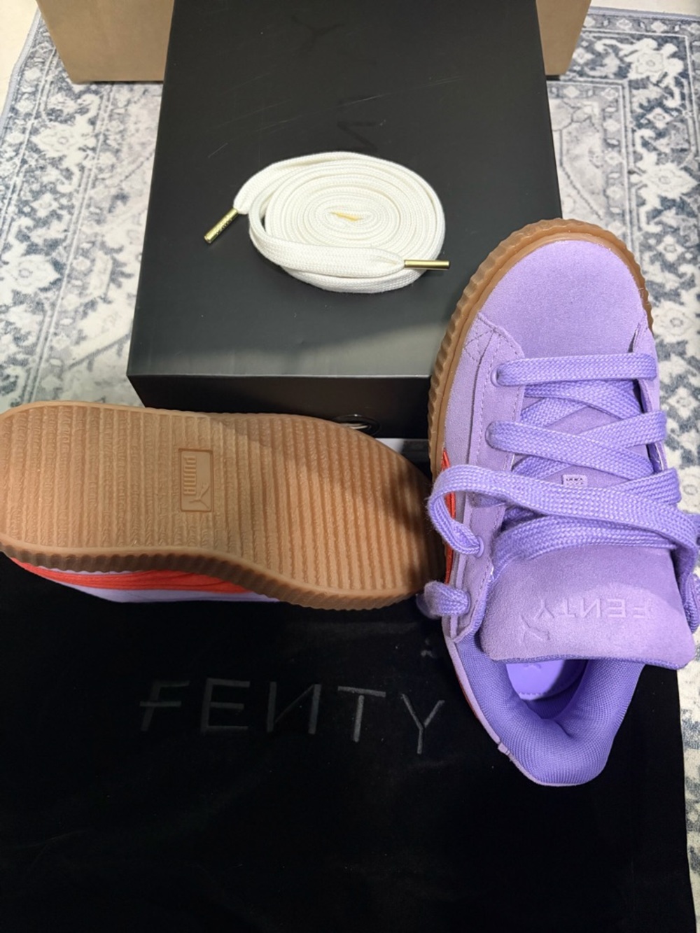 Puma Lavender Suede Women's Sneaker with Gum Sole and Red Accent